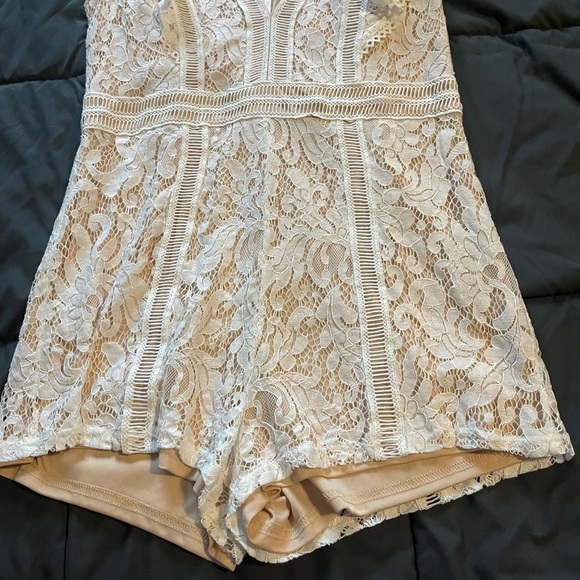 Lulus Elegant Lace Romper in Cream - Picture 2 of 8